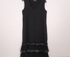 Kokomarina by Antoine Coelenbier Black Sleeveless Tulle Mesh Tiered Ruffle Hem Midi Dress XL