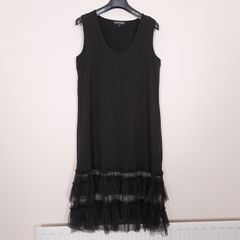 Kokomarina by Antoine Coelenbier Black Sleeveless Tulle Mesh Tiered Ruffle Hem Midi Dress XL