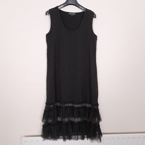 Kokomarina by Antoine Coelenbier Black Sleeveless Tulle Mesh Tiered Ruffle Hem Midi Dress XL