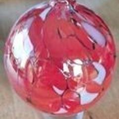 Red, White and Black Marbled Iridescent Decorative Glass Globe and Heart Hanging Ornaments