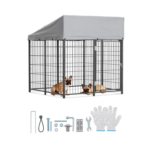 Outdoor Dog Kennel, 1.12 x 1.15 x 1.25 m Large Dog Kennel with Secure Lock, Outside Dogs Enclosures with UV-Resistant & Waterproof Roof Cover