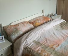 Painted double bed frame and mattress