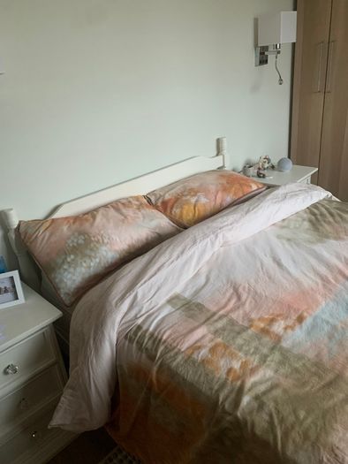 Painted double bed frame and mattress