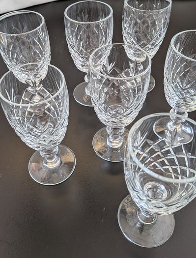 Vintage Cut Crystal Diamond & Fan Glasses Matching Set of 7