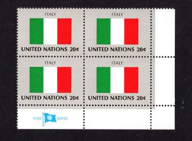 1984 United Nations New York Italy National Flag (part of flag series) Block of 4 Mint Never Hinged (MNH)