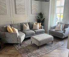 3 Seater Sofa, Armchair and Footstool Like New, Professionally Cleaned.