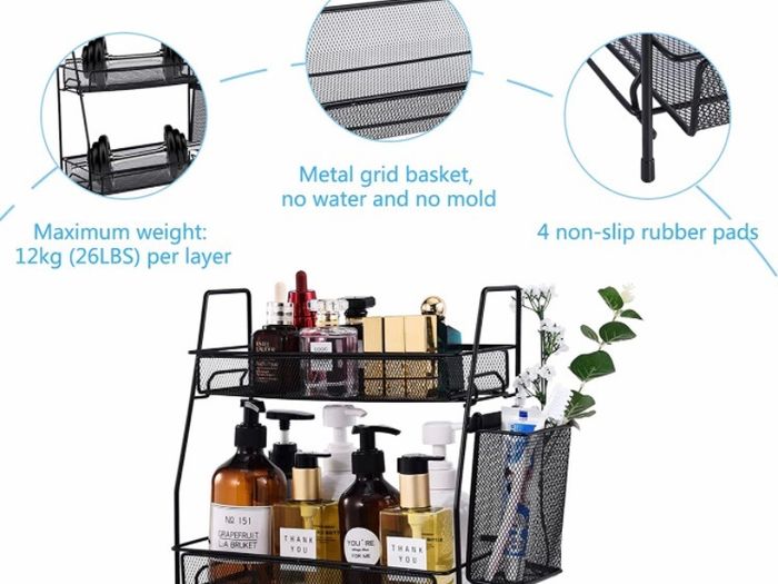 Countertop organizer for bathroom counter, the organizer for bedroom, spice rack organizer for kitchen counter shelf with small basket