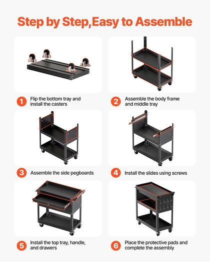 4-Tier Tool Cart with Wheels, 350 lbs Load Capacity, Rolling Work Cart with Drawer & Pegboard, Mechanic Tool Storage Organizer with Locking System for Garage, Warehouse and Repair Shop, Black