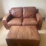 Brown Leather Couch and Poof Image 3