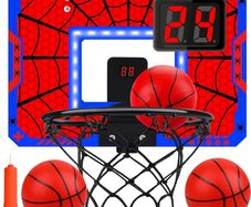 Mini Basketball Hoop Children's Indoor Basketball Basket in Room Wall Mounted with Electronic Scoreboard, Children's Toy Basketball Gift Boy 3-8 Years