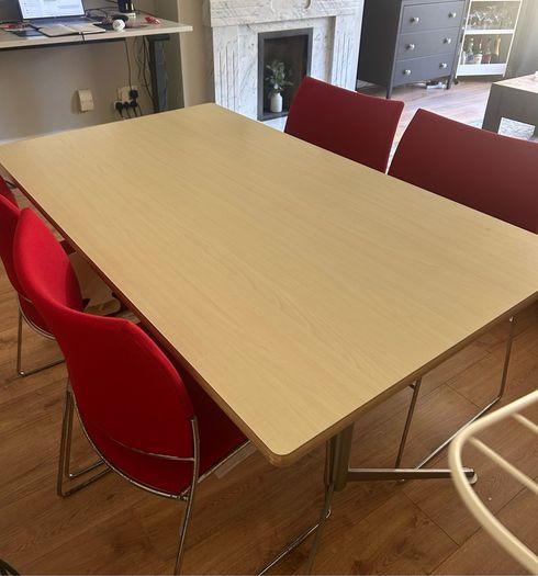4 Casala Designer Red Upholstered Chairs with steel legs