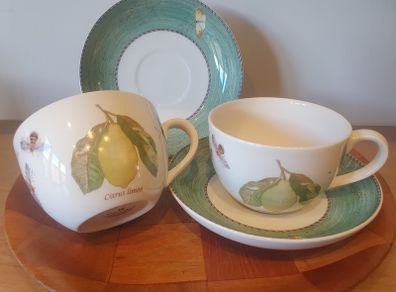 Set of 3 Wedgwood "Sarah's Garden" Pattern Cups and Saucers in Perfect Condition Fruit Bees Butterflies
