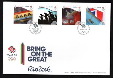 2016 Isle of Man Olympic Games; Rio de Janeria, Brasil  Team GB Commemorative Stamps First Day Cover (FDC)