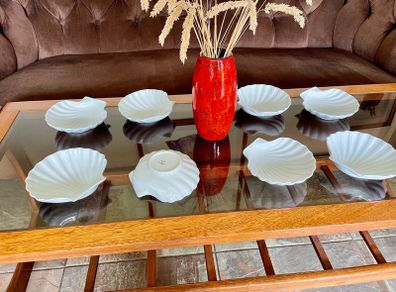 8 Vintage French White Porcelain Scallop Shell Dishes CNP France
