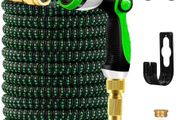 Expandable Garden Hose Pipe, Upgraded 3-Layer Latex No-Kink Flexible Water Hose, 3/4"&amp;1/2" Metal Connectors, 10 Function Spray Nozzle 50FT
