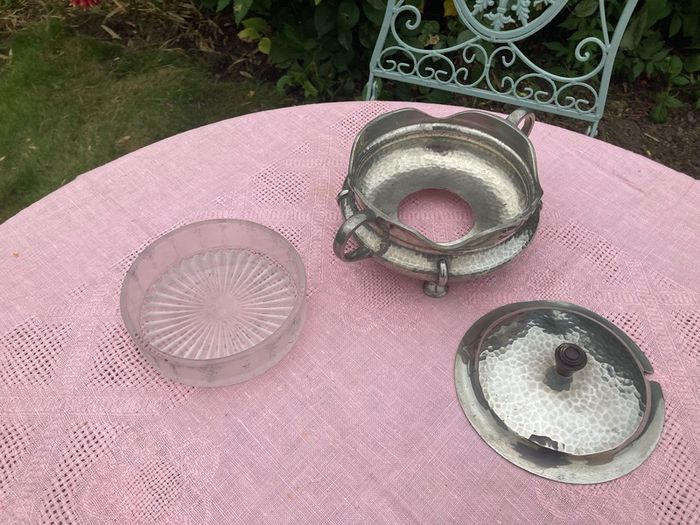 Pewter sugar bowl with glass insert