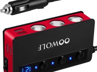 Quick Charge 3.0 Car Adapter, 180W Cigarette Lighter Adapter 12V/24V Cigarette Lighter Splitter 4USB Ports 3-Socket Car Splitter 6.6A LED Voltmeter Car Charger