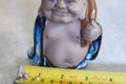 Feng Shui collection Chinese Mudmen Buddha, Vintage Asian Traveler Buddha Smiling Mud Men Collectible, Signed Good Fortune Buddha Figurine Statue