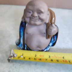 Feng Shui collection Chinese Mudmen Buddha, Vintage Asian Traveler Buddha Smiling Mud Men Collectible, Signed Good Fortune Buddha Figurine Statue