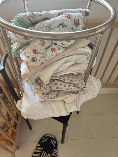 cot mattress and sheets (sleep bag, duvets etc)