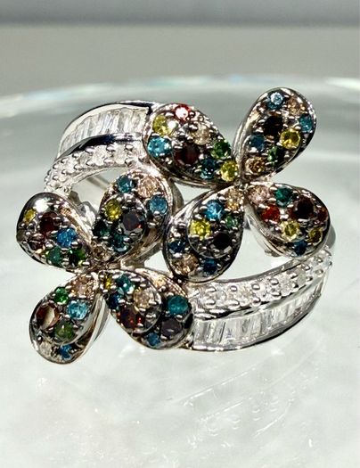 Diamond Designer-Inspired Multi-Color Diamond Floral Ring