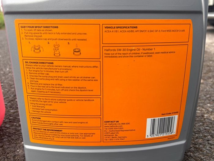 (2/3 full) 5 Litres - 5W-30 Engine Oil - Fully Synthetic ACEA A5/B5