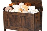 Large Wood Toy Chest Safety Hinge Kids Storage Bench