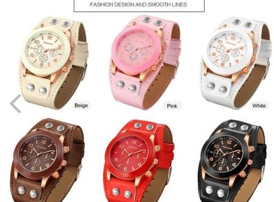 Readeel Luxury Women Watches, PU Leather strap, Beige and Coffee