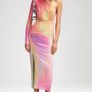 SELF PORTRAIT Printed Mesh Rhinestone Cutout Midi Dress Size 6 Image 2