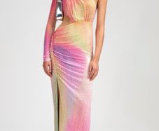 SELF PORTRAIT Printed Mesh Rhinestone Cutout Midi Dress Size 6