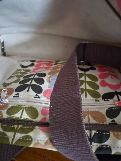 Orla Kiely Pink Green Tan Ivory Floral Stem Oilcloth Crossbody Bag