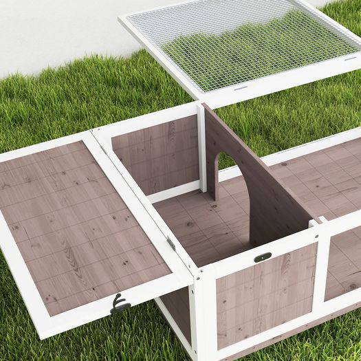 House enclosure cage habitat for small animal tortoises with 2 spaces 91 x 60.5 x 32 cm solid wood light brown