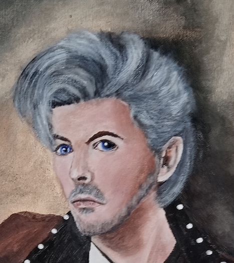 Original David Bowie portrait painting with cat