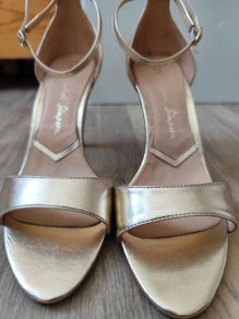 mid- heel ankle strap golden sandals
