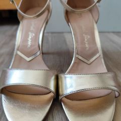 mid- heel ankle strap golden sandals
