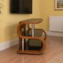 Modern Curved Wood & Black Glass TV Stand Image 2
