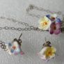 Vintage 925 Sterling Silver Harrods EARRINGS & NECKLACE, Harrods, polychrome painted porcelain. Image 4