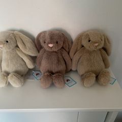 New JELLYCAT Set of 3 Oat/Fawn/ Wheat Flufflet Bunnies