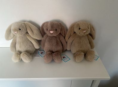 New JELLYCAT Set of 3 Oat/Fawn/ Wheat Flufflet Bunnies