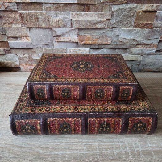 Vintage Nesting Faux Book Storage Boxes - Set of 2 Ornate Persian Design