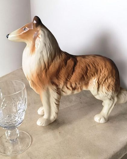 Vintage 1970s Coopercraft Rough Collie Dog Ceramic Figurine - Made in England