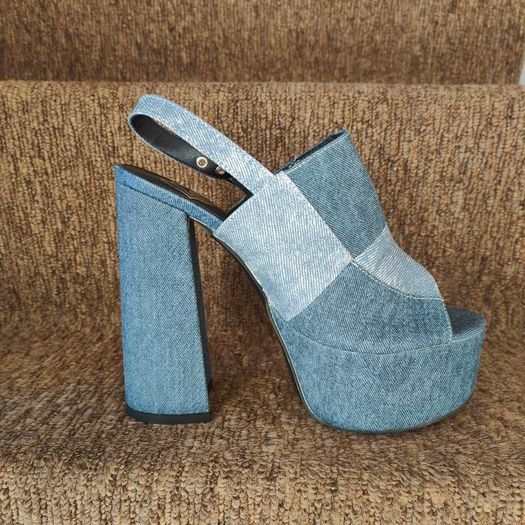 Denim style platform sandals, size 40