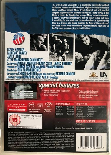 The Manchurian Candidate [1962] Frank Sinatra, Laurence Harvey,  Angela Lansbury, Janet Leigh, Henry Silva & James Gregory [Movie DVD]