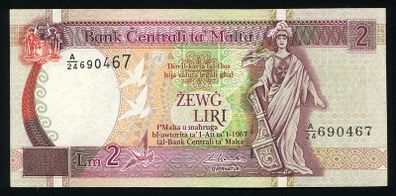 MALTA - 2 Liri 1967 (1994) Banknote P 45d (aUNC)