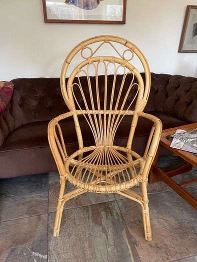 Vintage Franco Albini Style Cane and Bamboo Wicker Chair Mid Century Modern Boho
