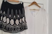 ZARA black and white layered mini skirt Sz XL (Fit 12-14UK) Rrp 59.99 (New)