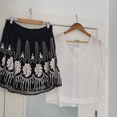 ZARA black and white layered mini skirt Sz XL (Fit 12-14UK) Rrp 59.99 (New)