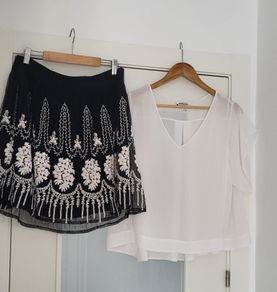 ZARA black and white layered mini skirt Sz XL (Fit 12-14UK) Rrp 59.99 (New)