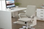 Office Chair Desk Chair Home Office Chair with Rocking Function Backrest Height Adjustable Thickly Padded Ergonomic 360 Swivel Wheels Polyester Nylon PP Beige+White 62x69x92-100 cm