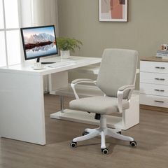 Office Chair Desk Chair Home Office Chair with Rocking Function Backrest Height Adjustable Thickly Padded Ergonomic 360 Swivel Wheels Polyester Nylon PP Beige+White 62x69x92-100 cm